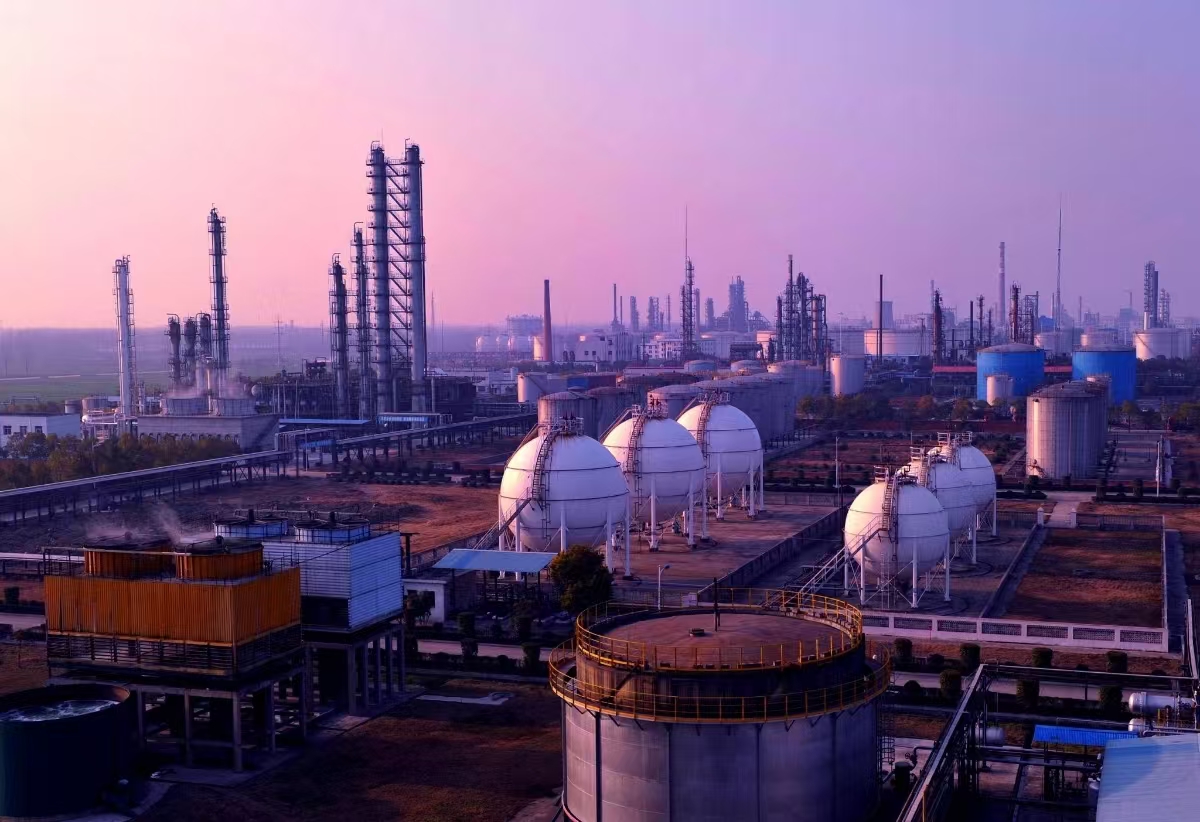 Petrochemical facility at dusk